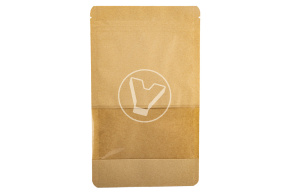 Пакет бумажный дой-пак с замком зип-лок, 135*225мм (35+35), с окном 70мм,140мкм крафт