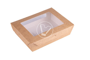 Ланч бокс с крышкой 1000 мл, , 2 окна, DUOBOX1000, 170/190*130/150*50, крафт