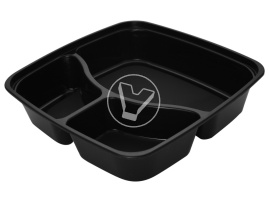 Контейнер 1400 мл с крышкой, Черный, квадратный, 3 секционный (коробка)