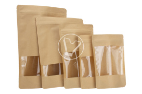 Пакет бумажный дой-пак с замком зип-лок, 200+260мм (45+45), с окном 40мм,140мкм крафт