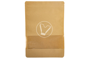 Пакет бумажный дой-пак с замком зип-лок, 200+300мм (45+45), с окном 70мм,140мкм крафт