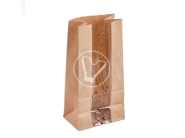 Пакет бумажный, 120(50)*80*250 мм, крафт, 1 слойный, прямое окно, с прямым дном