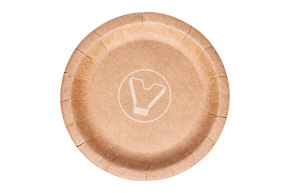 Тарелка бумажная, двухсторонний с бортом, Крафт d-180