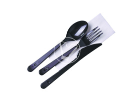 Набор "ПРЕМИУМ"  4/1, черный (вилка, ложка, нож столовые, салфетка белая)