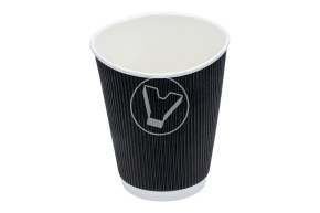 Стакан бумажный, 350 мл, черный, 2 слойный, рифленный, для горячих напитков