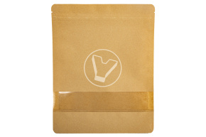 Пакет бумажный дой-пак с замком зип-лок, 200+260мм (45+45), с окном 40мм,140мкм крафт