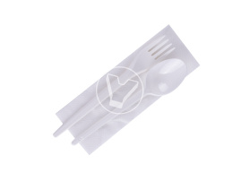 Набор "ЭКОНОМ" 3/1, белый (вилка, ложка, столовые, салфетка белая)