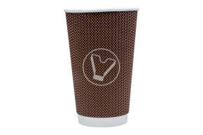 Стакан бумажный, 400 мл, коричневый, 2 слойный, рифленный, для горячих напитков
