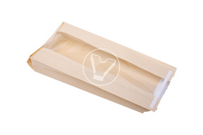 Пакет бумажный с клеевой лентой, 110*40*260 мм, крафт, с плоским дном, с окном