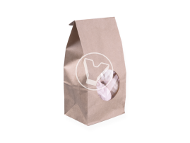 Пакет бумажный, 100(70)*60*200 мм, крафт, 1 слойный, круг. окно, с прямым дном