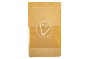 Пакет бумажный дой-пак с замком зип-лок, 135*225мм (35+35), с окном 90мм,140мкм крафт