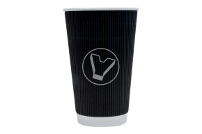 Стакан бумажный, 400 мл, черный, 2 слойный, рифленный, для горячих напитков