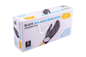 Перчатки смотровые, Нитро-Винил, неопудренные, черные, размер S, Wally Plastic