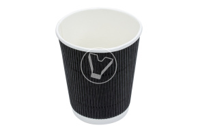 Стакан бумажный, 250 мл, черный, 2 слойный, рифленный, для горячих напитков