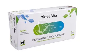 Перчатки виниловые, прозрачные, размер M VerdeVita 